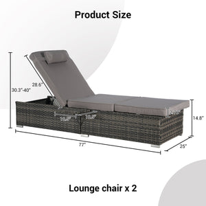 English Elm Outdoor Chaise Lounge Set Of 2 - Adjustable Rattan Recliners With Cushions & Table For Ultimate Comfort W874P266307