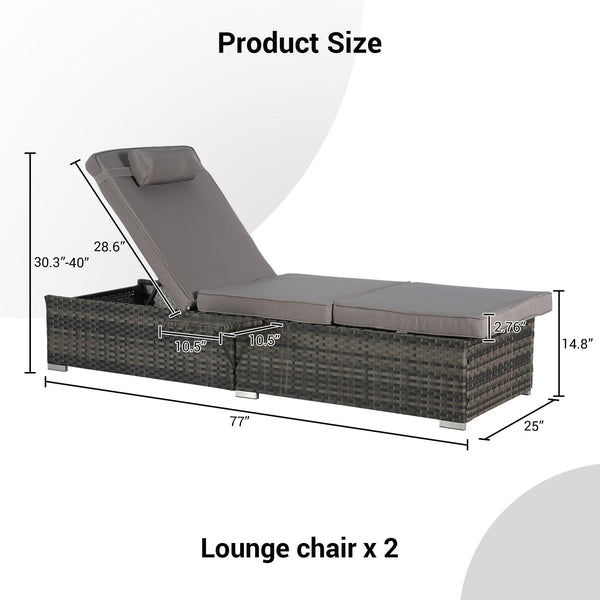 English Elm Outdoor Chaise Lounge Set Of 2 - Adjustable Rattan Recliners With Cushions & Table For Ultimate Comfort W874P266307