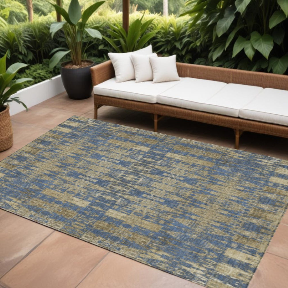 HomeRoots 5' Moroccan-Inspired Area Rug in Blue, Taupe & Beige - Stylish, Washable & Durable for Indoor/Outdoor Use 8' X 10' 577190
