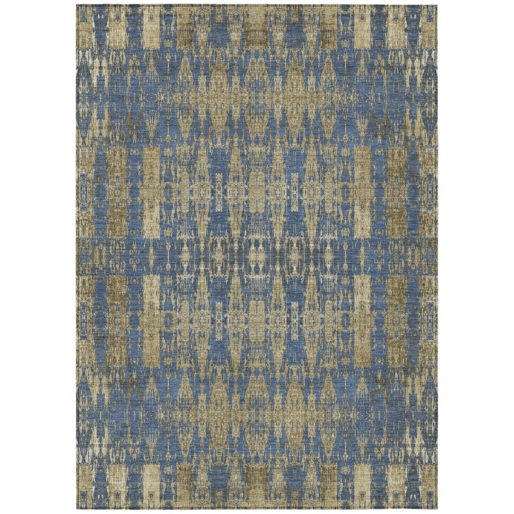 HomeRoots 5' Moroccan-Inspired Area Rug in Blue, Taupe & Beige - Stylish, Washable & Durable for Indoor/Outdoor Use 8' X 10' 577190