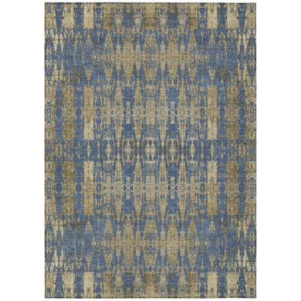 HomeRoots 5' Moroccan-Inspired Area Rug in Blue, Taupe & Beige - Stylish, Washable & Durable for Indoor/Outdoor Use 10' X 14' 577192