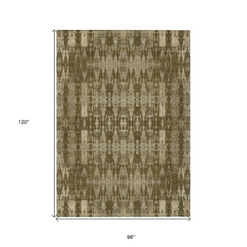 Homeroots 3' Stylish Beige And Tan Moroccan Washable Area Rug For Indoor Or Outdoor Spaces, Durable Design 8' X 10' Polyester 577196