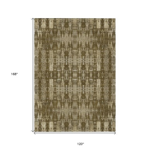 Homeroots 3' Stylish Beige And Tan Moroccan Washable Area Rug For Indoor Or Outdoor Spaces, Durable Design 10' X 14' Polyester 577198