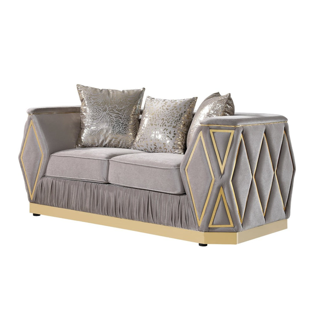 English Elm Cavalli Glam Loveseat with Diamond Upholstery Panels and Gold Trim Accent Legs Taupe+Gold B009P417492