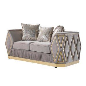 English Elm Cavalli Glam Loveseat with Diamond Upholstery Panels and Gold Trim Accent Legs Taupe+Gold B009P417492