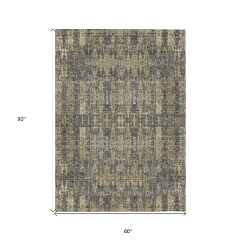 Homeroots 3' Stylish Beige And Tan Moroccan Washable Area Rug For Indoor Or Outdoor Spaces, Durable Design 5' X 8' Polyester 577200