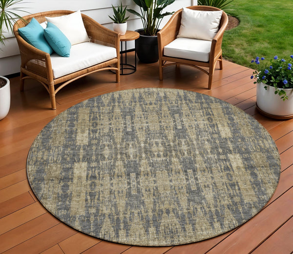 Homeroots 3' Stylish Beige And Tan Moroccan Washable Area Rug For Indoor Or Outdoor Spaces, Durable Design 8' Round Polyester 577201