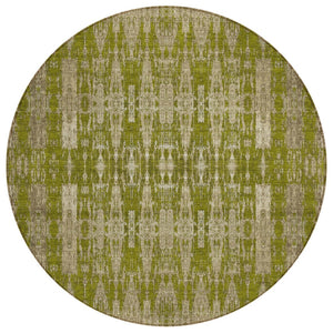 HomeRoots 5' Moroccan-Inspired Area Rug in Olive Green, Taupe, and Beige - Washable for Indoor & Outdoor Use 8' Round 577207