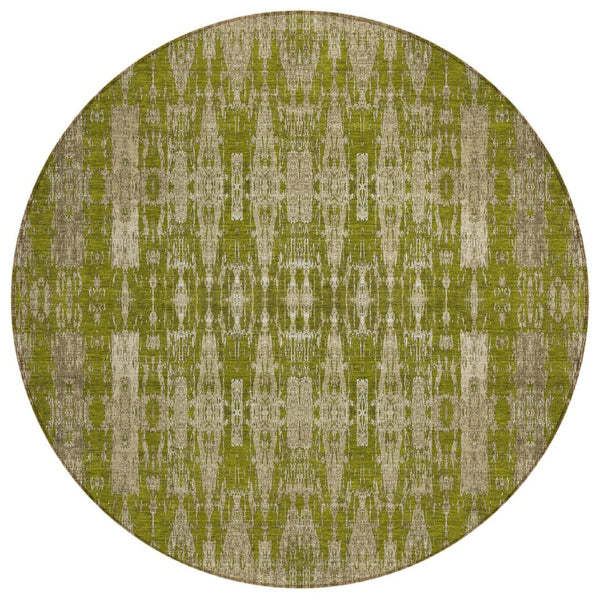 HomeRoots 5' Moroccan-Inspired Area Rug in Olive Green, Taupe, and Beige - Washable for Indoor & Outdoor Use 8' Round 577207