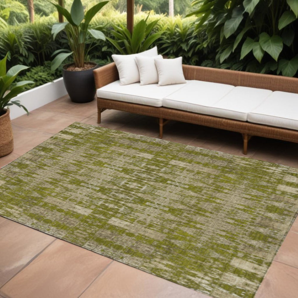 HomeRoots 9' Elegant Olive Green and Beige Moroccan Indoor Outdoor Area Rug - Stain-Resistant, Machine Washable 9' X 12' 577209