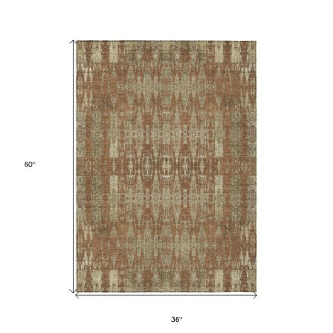 Homeroots 3' Stylish Beige And Tan Moroccan Washable Area Rug For Indoor Or Outdoor Spaces, Durable Design 3' X 5' Polyester 577211