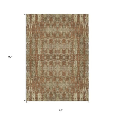 Homeroots 3' Stylish Beige And Tan Moroccan Washable Area Rug For Indoor Or Outdoor Spaces, Durable Design 5' X 8' Polyester 577212