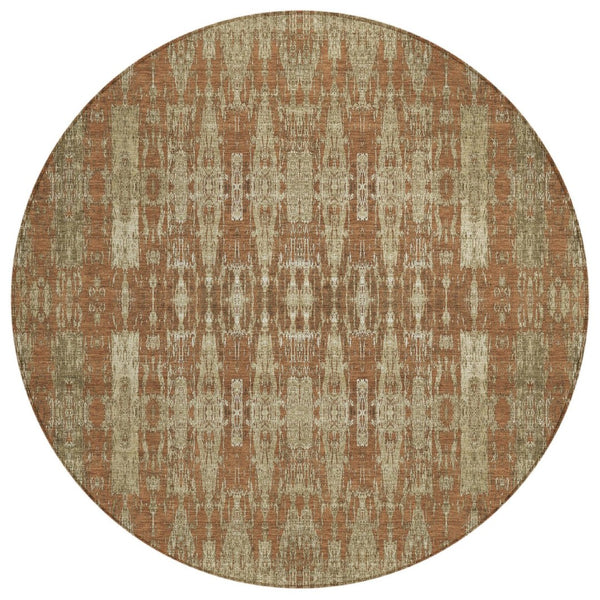 HomeRoots 5' Moroccan Washable Area Rug in Orange, Taupe & Beige - Stylish Indoor/Outdoor Decor Choice! 8' Round 577213