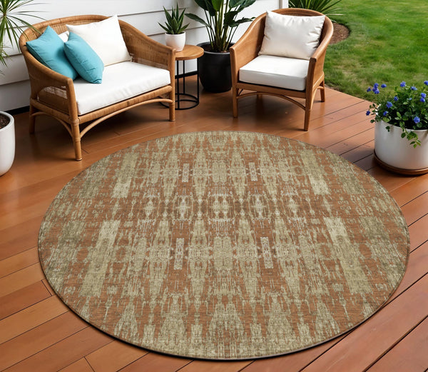 Homeroots 3' Stylish Beige And Tan Moroccan Washable Area Rug For Indoor Or Outdoor Spaces, Durable Design 8' Round Polyester 577213