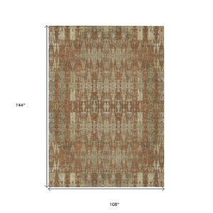 Homeroots 3' Stylish Beige And Tan Moroccan Washable Area Rug For Indoor Or Outdoor Spaces, Durable Design 9' X 12' Polyester 577215