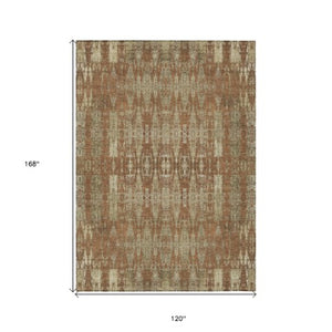 Homeroots 3' Stylish Beige And Tan Moroccan Washable Area Rug For Indoor Or Outdoor Spaces, Durable Design 10' X 14' Polyester 577216