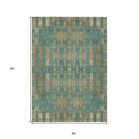 Homeroots 3' Stylish Beige And Tan Moroccan Washable Area Rug For Indoor Or Outdoor Spaces, Durable Design 3' X 5' Polyester 577217