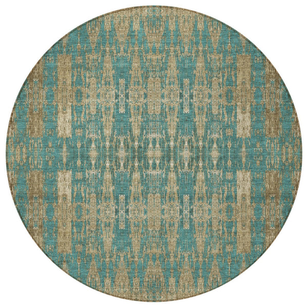 Homeroots 3' Stylish Beige And Tan Moroccan Washable Area Rug For Indoor Or Outdoor Spaces, Durable Design 8' Round Polyester 577219