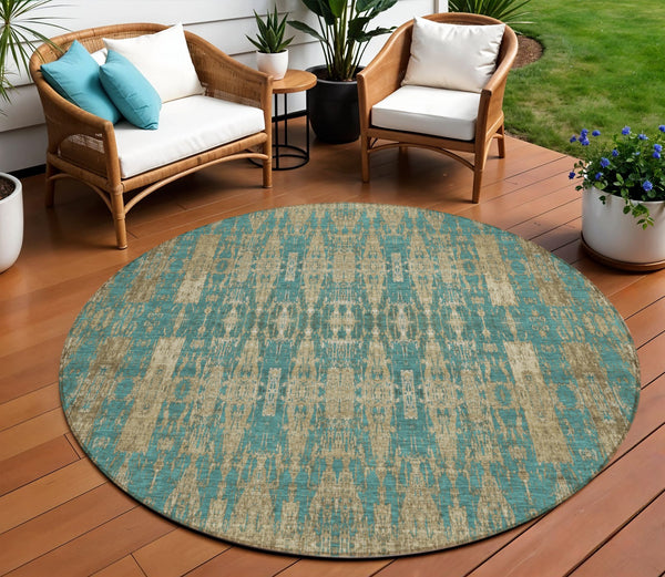 Homeroots 3' Stylish Beige And Tan Moroccan Washable Area Rug For Indoor Or Outdoor Spaces, Durable Design 8' Round Polyester 577219