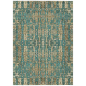 HomeRoots 5' Moroccan-Inspired Teal Blue and Beige Washable Area Rug for Indoor and Outdoor Use, Durable Design 8' X 10' 577220