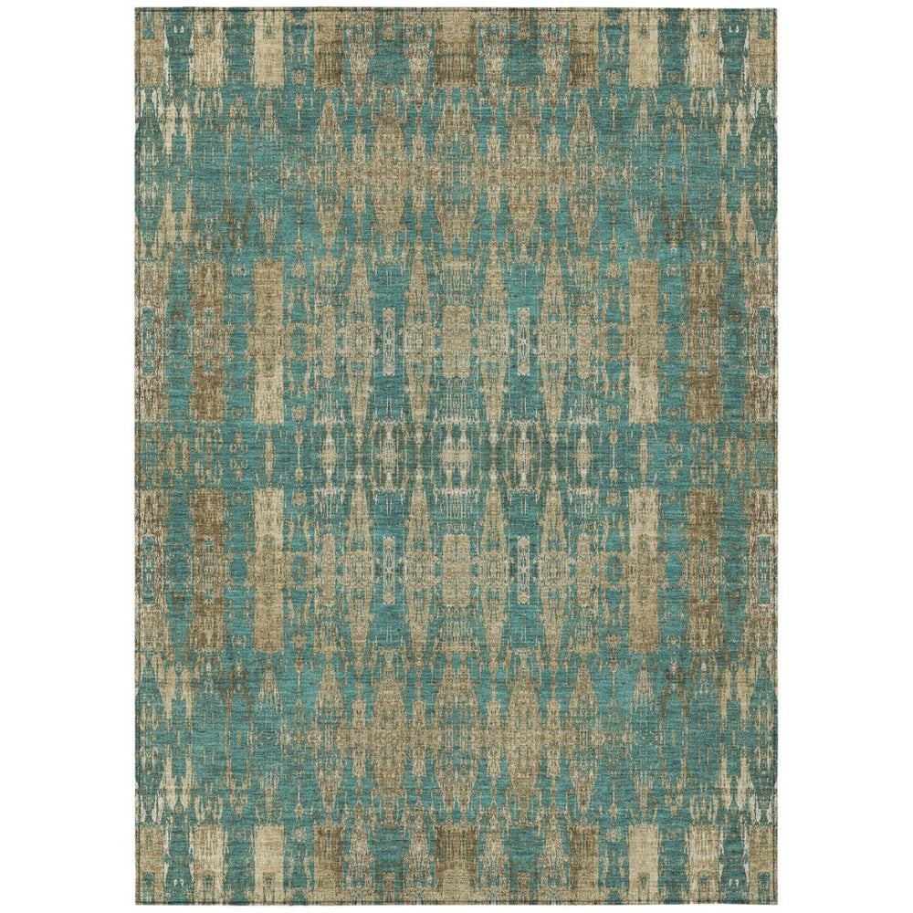 HomeRoots 9' Stylish Moroccan-Inspired Washable Area Rug in Teal, Taupe & Beige for Indoor/Outdoor Use 9' X 12' 577221