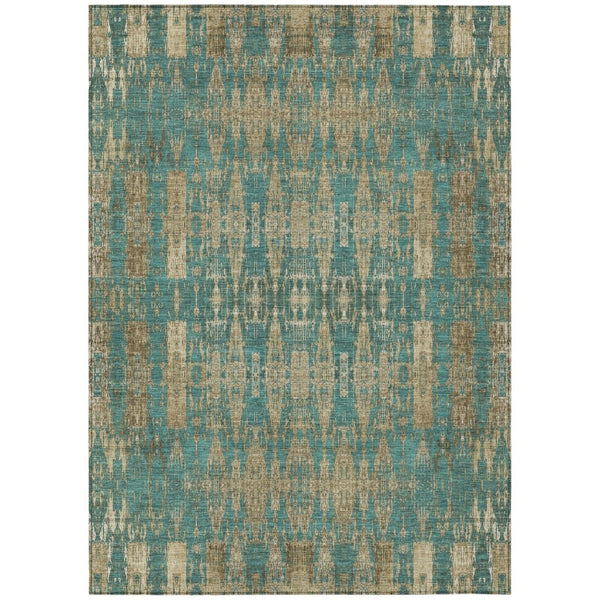 HomeRoots 9' Stylish Moroccan-Inspired Washable Area Rug in Teal, Taupe & Beige for Indoor/Outdoor Use 9' X 12' 577221