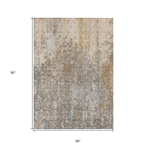 Homeroots 3' Beige Gray Taupe Abstract Washable Area Rug - Stylish Indoor Outdoor Decor For Any Space 5' X 8' Polyester 577224