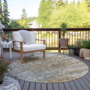 Homeroots 3' Beige Gray Taupe Abstract Washable Area Rug - Stylish Indoor Outdoor Decor For Any Space 8' Round Polyester 577225