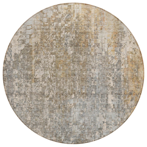 HomeRoots 5' Abstract Area Rug in Beige, Gray & Taupe – Durable, Washable, Elegant for Indoor & Outdoor Spaces 8' Round 577225