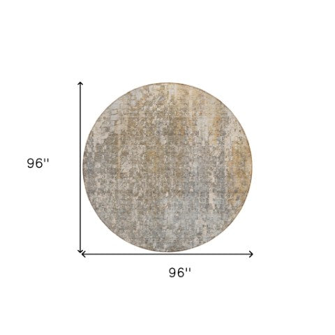 Homeroots 3' Beige Gray Taupe Abstract Washable Area Rug - Stylish Indoor Outdoor Decor For Any Space 8' Round Polyester 577225
