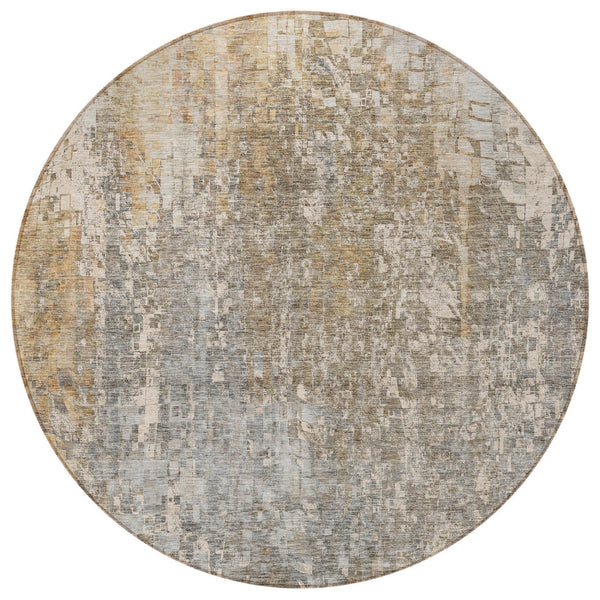 Homeroots 3' Beige Gray Taupe Abstract Washable Area Rug - Stylish Indoor Outdoor Decor For Any Space 8' Round Polyester 577225