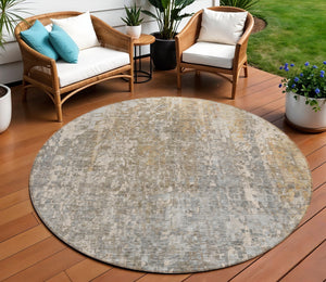 Homeroots 3' Beige Gray Taupe Abstract Washable Area Rug - Stylish Indoor Outdoor Decor For Any Space 8' Round Polyester 577225