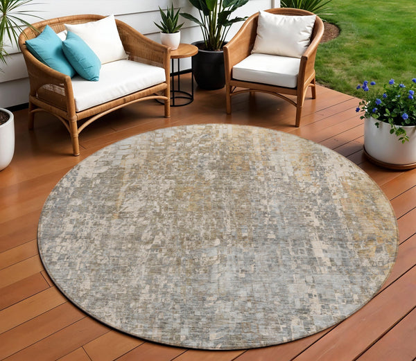 Homeroots 3' Beige Gray Taupe Abstract Washable Area Rug - Stylish Indoor Outdoor Decor For Any Space 8' Round Polyester 577225