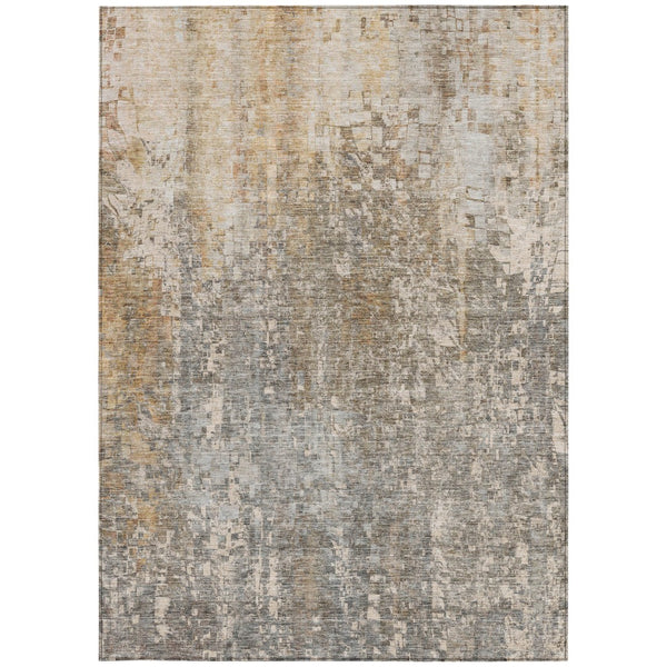 Homeroots 3' Beige Gray Taupe Abstract Washable Area Rug - Stylish Indoor Outdoor Decor For Any Space 9' X 12' Polyester 577227
