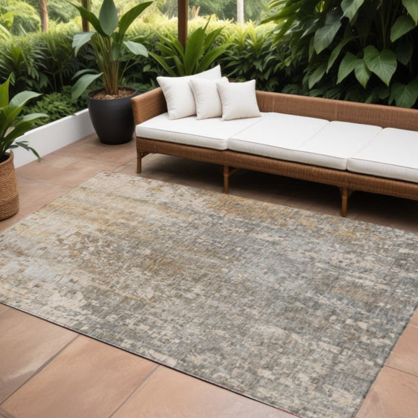 Homeroots 3' Beige Gray Taupe Abstract Washable Area Rug - Stylish Indoor Outdoor Decor For Any Space 9' X 12' Polyester 577227