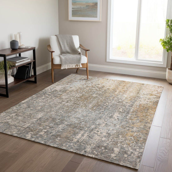 Homeroots 3' Beige Gray Taupe Abstract Washable Area Rug - Stylish Indoor Outdoor Decor For Any Space 9' X 12' Polyester 577227