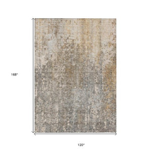 Homeroots 3' Beige Gray Taupe Abstract Washable Area Rug - Stylish Indoor Outdoor Decor For Any Space 10' X 14' Polyester 577228