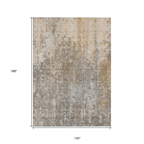 Homeroots 3' Beige Gray Taupe Abstract Washable Area Rug - Stylish Indoor Outdoor Decor For Any Space 10' X 14' Polyester 577228