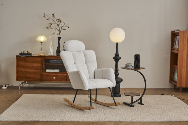 English Elm 055-teddy Plush Fabric Nursery Glider with High Back Support and Modern Rocking Base W527P228306