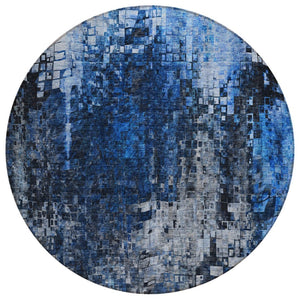 HomeRoots 5' Navy Blue and Denim Abstract Area Rug - Durable, Washable, Perfect for Indoor and Outdoor Spaces 8' Round 577231