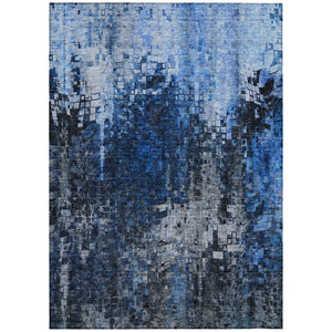 HomeRoots 9' Navy and Denim Blue Abstract Area Rug - Stylish, Washable Design for Indoor and Outdoor Use 9' X 12' 577233