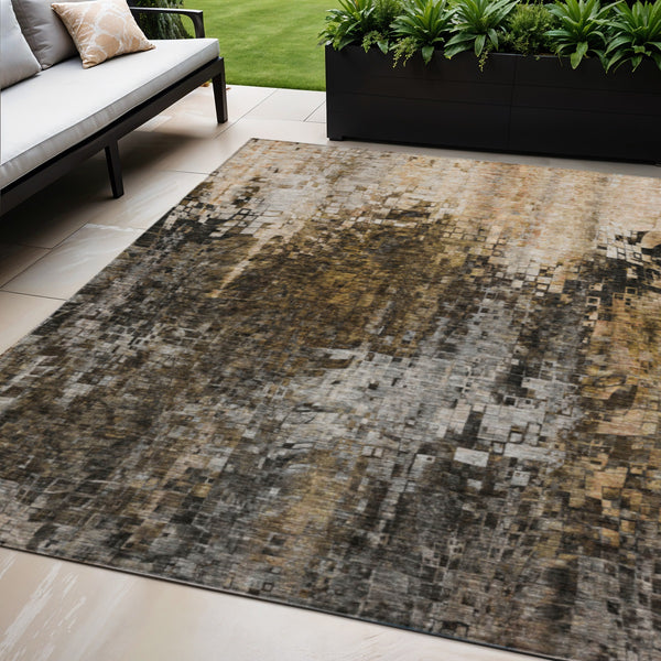 Homeroots 3' Beige Gray Taupe Abstract Washable Area Rug - Stylish Indoor Outdoor Decor For Any Space 5' X 8' Polyester 577236