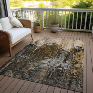 Homeroots 3' Beige Gray Taupe Abstract Washable Area Rug - Stylish Indoor Outdoor Decor For Any Space 5' X 8' Polyester 577236