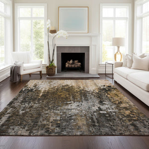 Homeroots 3' Beige Gray Taupe Abstract Washable Area Rug - Stylish Indoor Outdoor Decor For Any Space 5' X 8' Polyester 577236