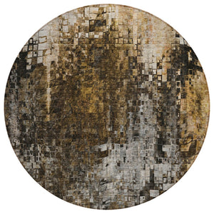 HomeRoots 5' Brown and Copper Abstract Area Rug - Stylish, Washable, Durable for Indoor and Outdoor Spaces 8' Round 577237