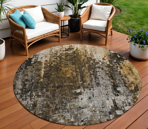 Homeroots 3' Beige Gray Taupe Abstract Washable Area Rug - Stylish Indoor Outdoor Decor For Any Space 8' Round Polyester 577237