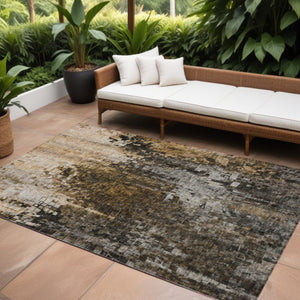 Homeroots 3' Beige Gray Taupe Abstract Washable Area Rug - Stylish Indoor Outdoor Decor For Any Space 9' X 12' Polyester 577239