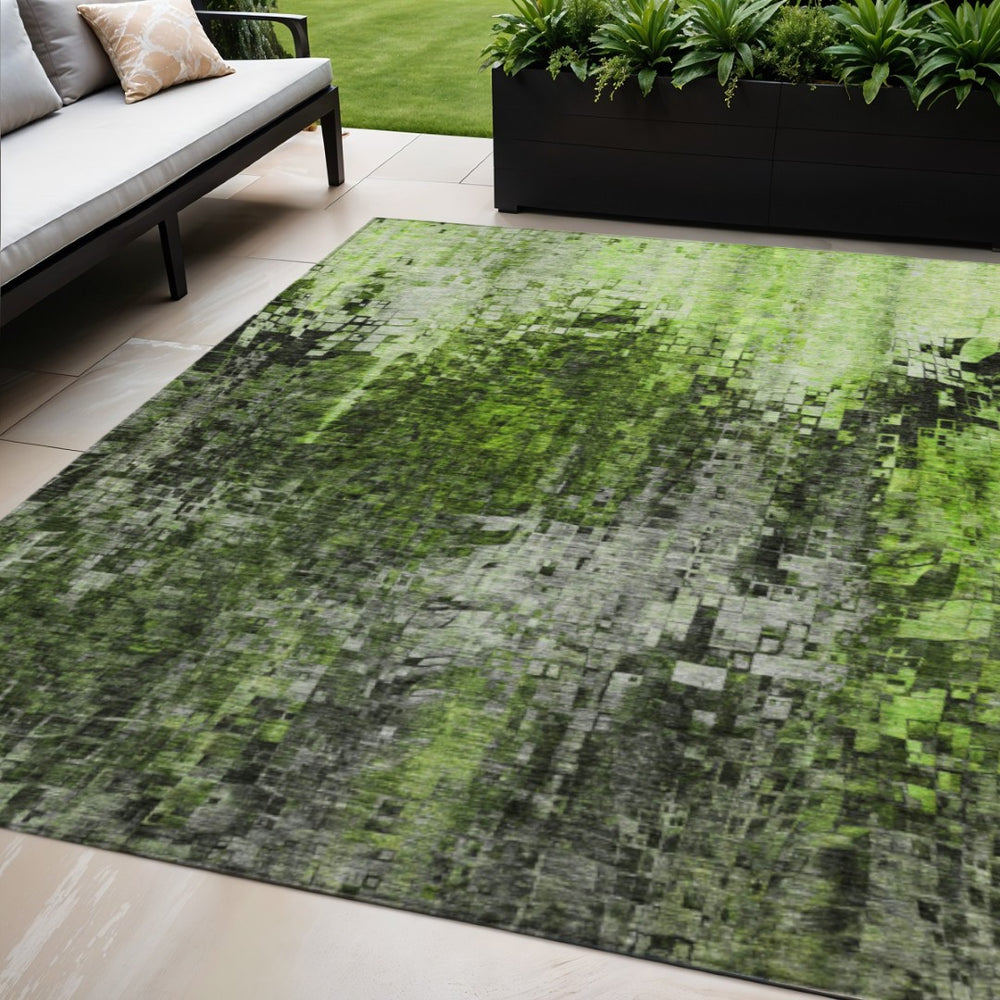 HomeRoots 5' Green and Lime Green Abstract Area Rug - Washable, Versatile Indoor/Outdoor Floor Covering 5' X 8' 577242