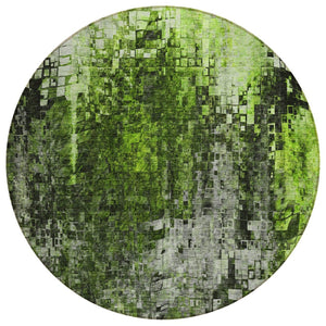 HomeRoots 5' Green and Lime Green Abstract Area Rug - Washable, Versatile Indoor/Outdoor Floor Covering 8' Round 577243