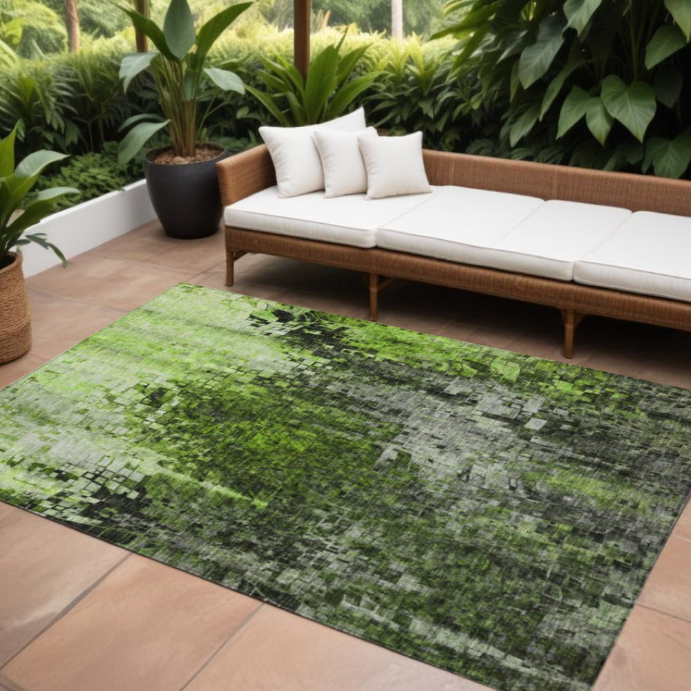 HomeRoots 9' Abstract Green and Lime Area Rug – Stylish, Durable, Washable Indoor/Outdoor Solution for Any Space 9' X 12' 577245